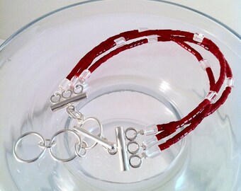 Beautiful 3 Strand Red Coral & Glass Bracelet