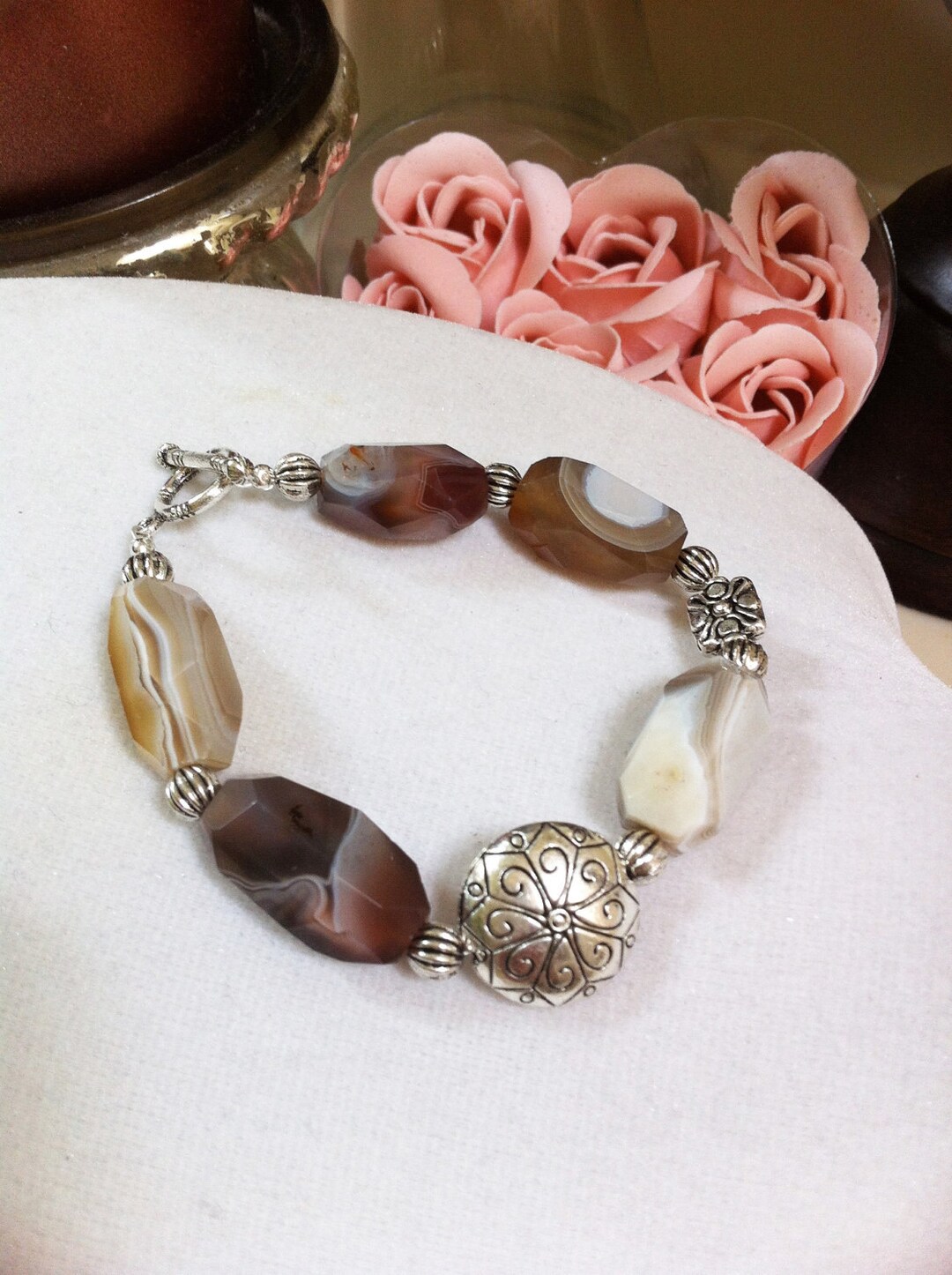 Pretty Botswana Agate and Tibetan Silver Bracelet - Etsy