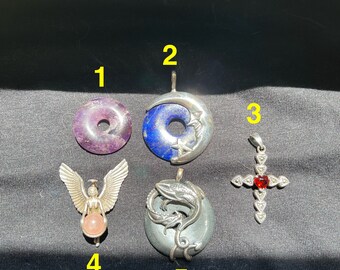 Assorted Sterling Silver Pendants Amethyst Lapis Rose Quarts Hematite Jewelry