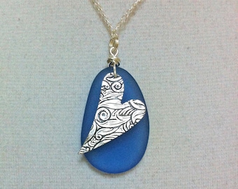 Pretty Beach Sea Glass & Heart Necklace