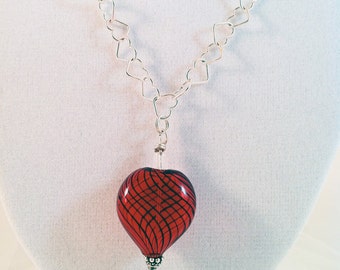 Pretty Red Murano Glass Heart and Tiny Hearts Necklace