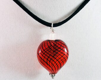 Pretty Red Murano Glass Heart Necklace