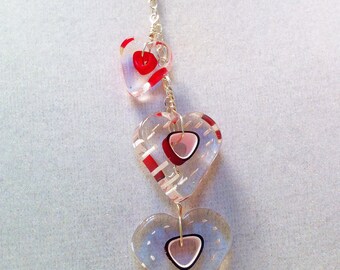 Pretty Murano Glass 3 Heart Handmade Pendant