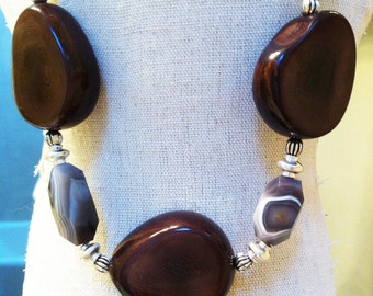 Beautiful Tagua Palm Seed & Botswana Agate Beaded Necklace