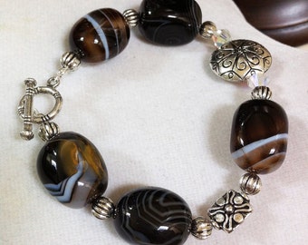 Pretty Botswana Agate and Tibetan Silver Bracelet