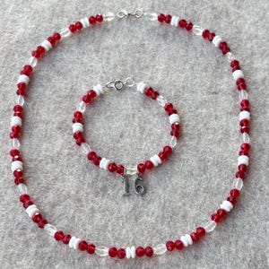 Ferrari Jewelry Set – Red Crystal & White Shell Beaded Necklace + Bracelet Inspired by Charles Leclerc