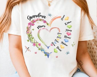Personalized Grandma Heart Floral PNG, Trendy Floral Mimi Nana Gigi Sublimation Design, Mother's Day Digital File, First Mom Now Grandma