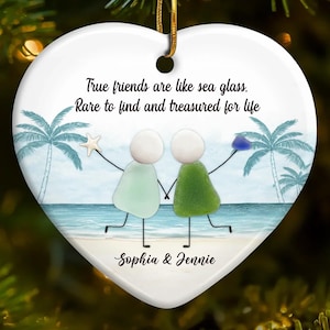 2D Custom Friendship Sea Glass Ceramic Ornament, Besties Decor Gift, Christmas Tree Decor for Best Friends, Timeless Friendship Christmas