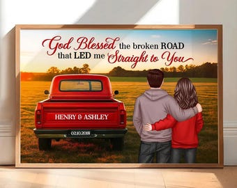 Generic Custom Canvas Prints Wedding God Blessed The Broken Road Barn And Vintage Motorcycle, Family Name Sign For Home Decor, Personalized Canvas, Full Size Customized 12""x18"", Style 08