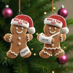 Custom Name Injury Gingerbread Christmas Ornament, Funny Gingerbread Xmas Ornament, Broken Arm Holiday Decor, What a Year 2025 Ornament Gift