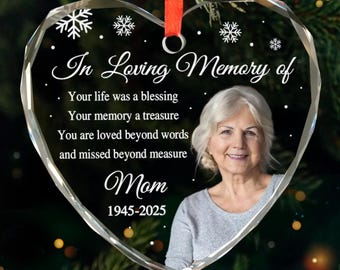 Custom Photo Memorial Ornament, Remembrance Gift, Loss Of Mom Dad