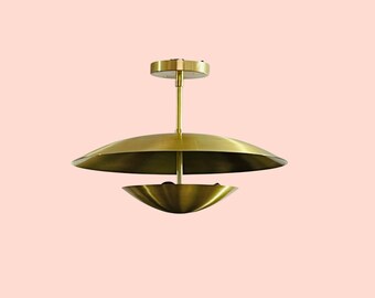 Lámpara de araña Sputnik de latón crudo hecha a mano - Moderna de mediados de siglo, 3 luces