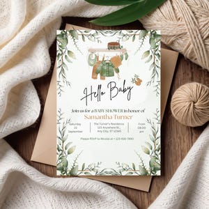 Sjabloon bewerkbare babyshoweruitnodiging - Boho bloemen genderneutraal uitnodiging - Instant download, afdrukbare babyshowerkaart voor meisje of jongen