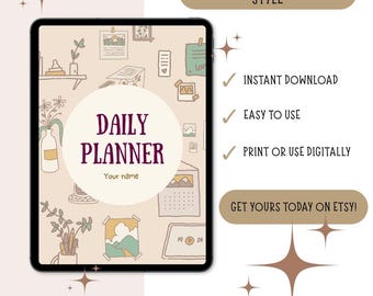 Cute Daily Planner | Printable PDF | Yearly, Monthly, Weekly, Daily, Study & Book Tracker | Aesthetic Digital Planner