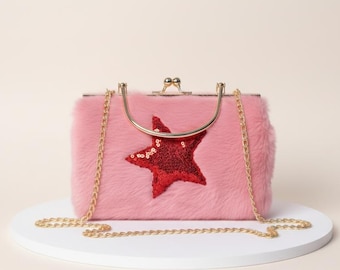 Pink Faux Fur Clutch Bag | Valentine Evening Purse