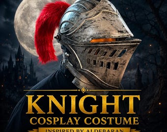 Fantasy Knight Cosplay Costume Inspired by Aldebaran | Costume with Helmet, Cloak, Sword & Scabbard