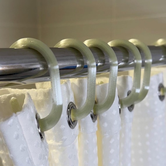 Fern Green Shower Curtain Hooks – Smooth and Silent Glide, Rust Free Minimalist Bathroom Decor