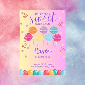 Sweet Birthday Invitation | Candy Birthday Party | Digital Canva Template | Editable on Canva | Instant Download