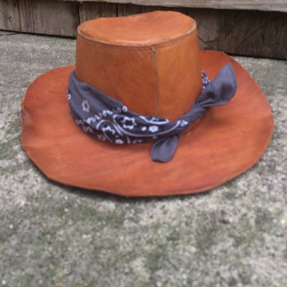 Leather Cowboy Hat Vintage Hat Hippie Hat, Leather