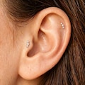 Implant Grade Titanium Threadless Push Pin Labret, Tiny Three Cz Flat Back Earring, Cartilage Stud, Helix Tragus Conch Piercing, 16G 18G 20G