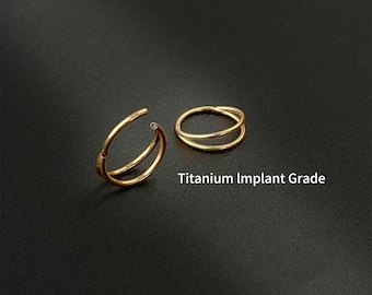 Chirurgisch staal 16 g/18 g/20 g dubbele neusring, naadloze scharnierende klikring, minimaal gestapelde neusgatring (6-12 mm)