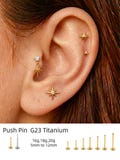 Titanium Starburst Push Pin Labret, 16G 18G 20G Threadless Flat Back Earring, Dainty Celestial Cartilage Tragus Helix Stud, Nose Piercing product logo