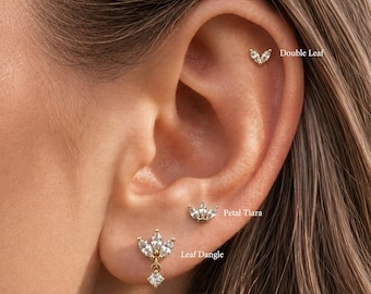 Implant Grade Titanium Threadless Flat Back Earring, Push Pin Cartilage Stud, Dainty Marquise CZ Helix Conch Tragus Piercing, Nap Earrings