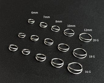 Surgical Steel 16g/18g/20g Double Hoop Nose Ring, Seamless Hinged Clicker Hoop, Minimal Stacked Nostril Hoop(6–12mm)