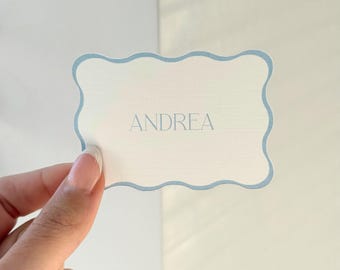 Wavy Blue Place Cards | Modern Minimalist Name Cards | Baby Shower