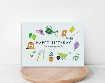 Gartenarbeit Geburtstagskarte: Floral A7 Canva Template (Digitaler Download)