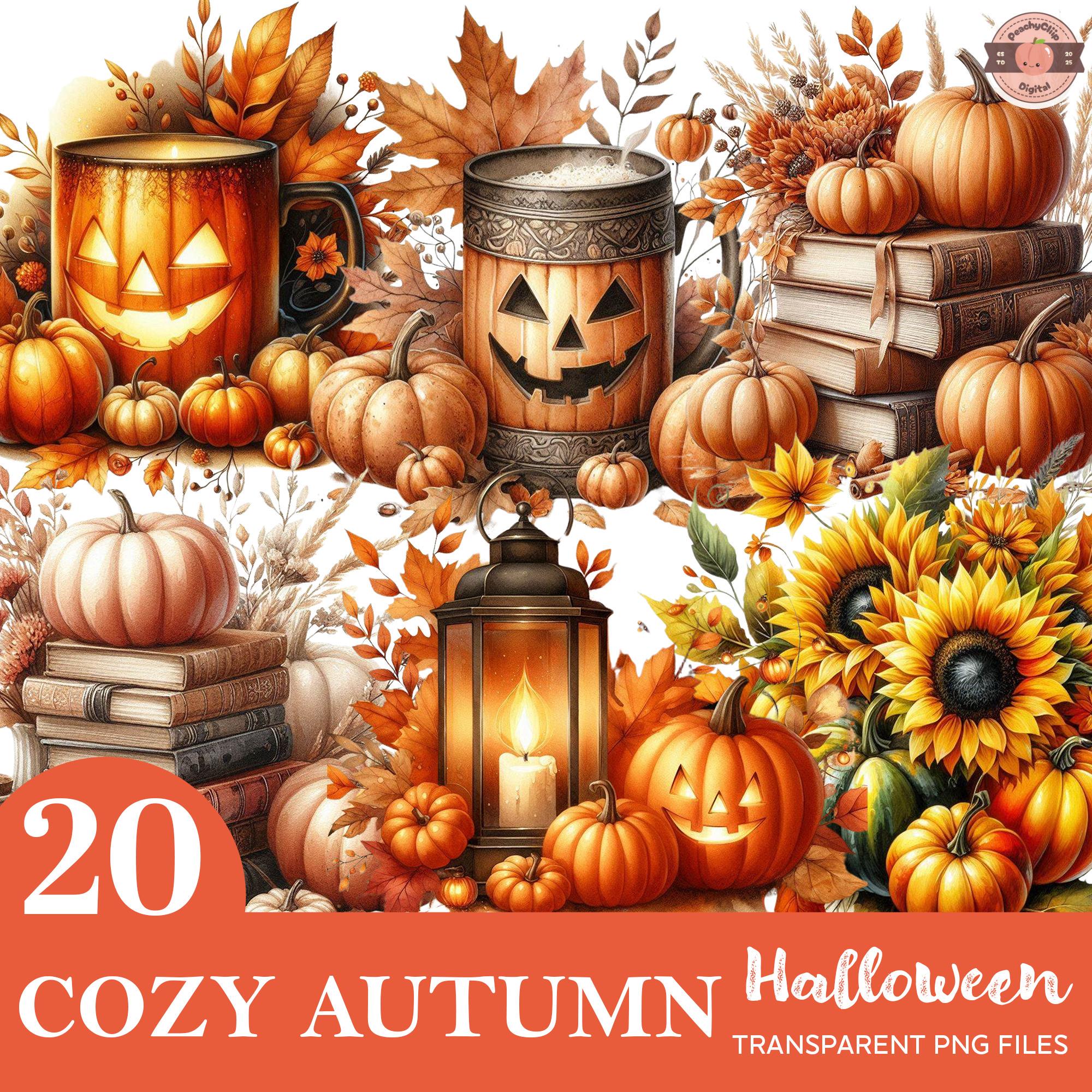20 PNG Junk Journal Clipart Bundle, Fall Vibes Png, Fall Leaves Clipart, Cozy Halloween Png, Cozy Autumn Clipart, Pumpkin Png