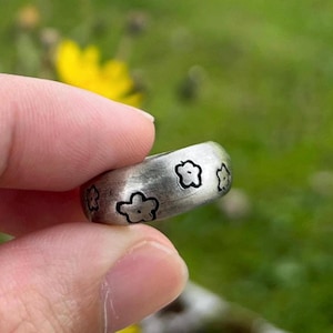 Sterling Silver Poppy Ring: Floral Stacking Band, Size 10 1/4