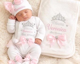 Newborn baby FULL SET is  sleepsuit hat mitts headband. EXTRAS add a Printed cotton blanket or  suitcase or teddy 2nd pic is the original