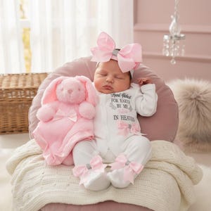 Handpicked for Earth sleepsuit headband comforter newborn grandad brother sister nan personalised add a blanket or keepsake suitcase