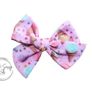 Ice Cream Cone Hair Bow: 4.5&quot; Fabric Bow, Birthday Party