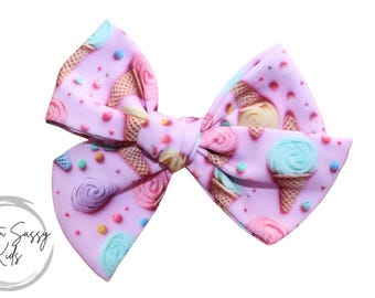 Ice Cream Cone Hair Bow or Headband, 4.5 inch, Birthday Party