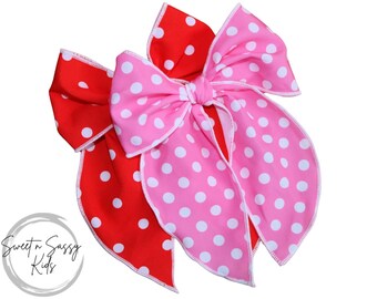 Polka Dot Hair Bow, 5.5 inch, Fable Style, Theme Park, Holiday Hair Clips