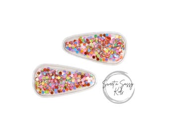 Confetti Shaker Snap Clips, Rainbow Confetti, Birthday Party Bow, Toddler Hair Clip