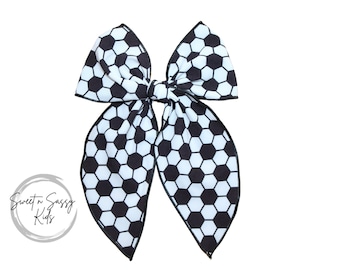 Soccer Fable Bow, Sports Bow, Sailor Bow, Girls Fabric Bow, Serged Bow, Big Bow, Soccer Hair Bow, Soccer Ball Hair Bow, Soccer Print Bow