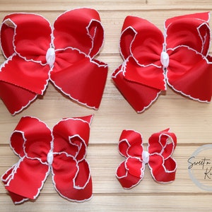 Red Moonstitch Bow, Boutique Bow, School Uniform Bow, Grosgrain Ribbon Bow, Little Bow, Big Bow, Girls Hair Bow, Christmas Bow, July 4th Bow