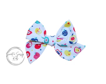 Apple Print Hair Bow, 4.5 Inch, Fabric Bow on Clip or Headband