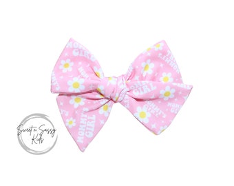 Mommy's Girl Hair Bow, Girls Hair Bow, Nylon Headband, Fabric Hair Bow, 4.5 inch bow, Mommy's Girl Headband, Pinwheel Bow, Girly Bow, Pink