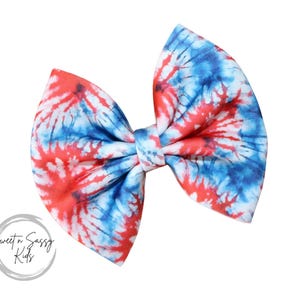 Patriotic Tie Dye Bow, Puffy Bow, Patriotic Bow Headband, Baby Headband, Girls Hair Bow, Big Bow, Puff Bow Headband, Scuba Neoprene, RWB