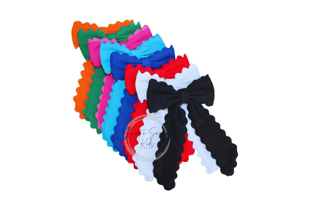 Solid Linen Long Tail Bow, Ric Rac Edged Fabric Hair Bow, Team Colors ...