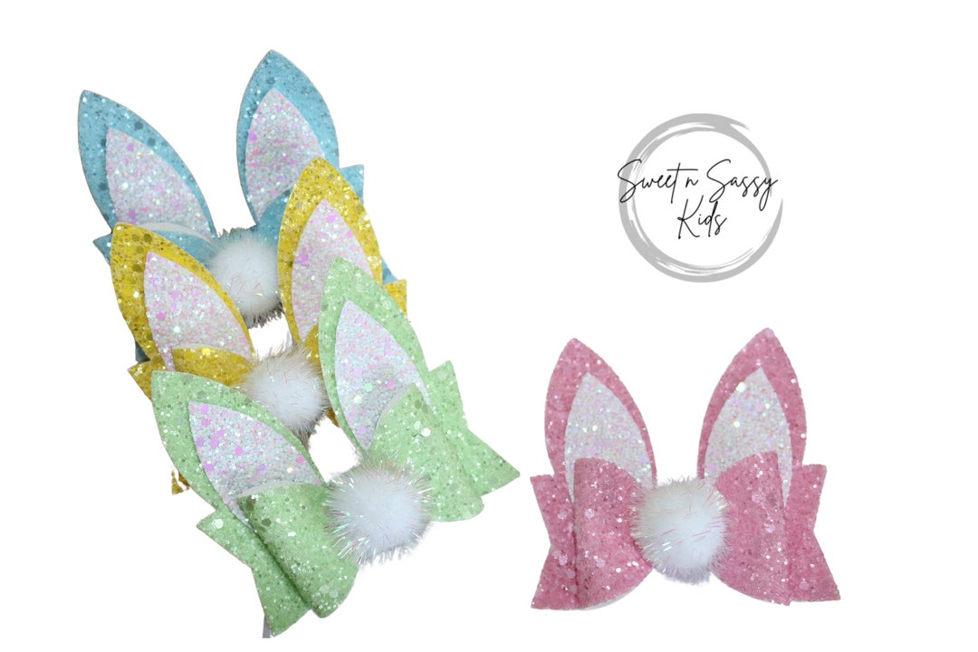 Bunny Ears, 3.5 Inch Wide, Glitter Bow, Baby Headband, Girls Hair Clip