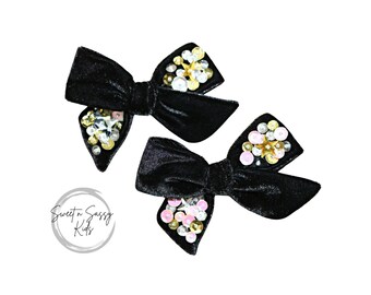 Glittery Sparkly Gold Black Beaded Sequins Velvet Hair Clips  display picture 3