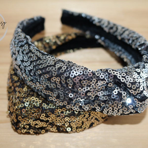 Silver or Gold Sequin Headband, Sequin Top Knot Headband, Hard Headband, Hair Accessories, Girls Headband, Sequin Knotted Headband, New Year