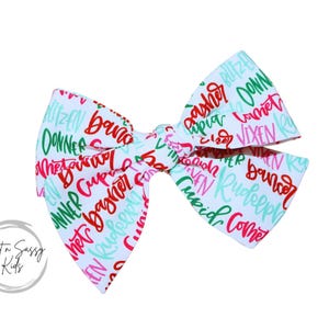 Reindeer Names Bow, Nylon Headband, Fabric Bow, 4.5 inch bow, Girls Bow, Baby Headband, Christmas Bow, Girls Hair Clip, Christmas Hair Clip
