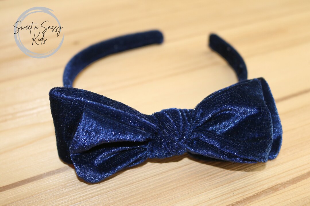 Navy Blue Headband Velvet Bow Headband Hard Headband Hair Etsy