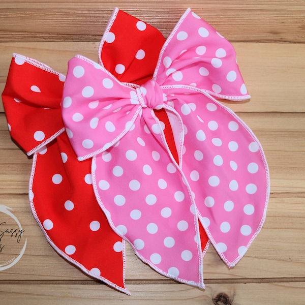 Polka Dot Fable Bow, 5.5 inch bow, Valentines Bow, July 4th, Girls Fable Bow, Sailor Bow, Best Day Ever, Theme Park Bow, Princess Bow, Dance